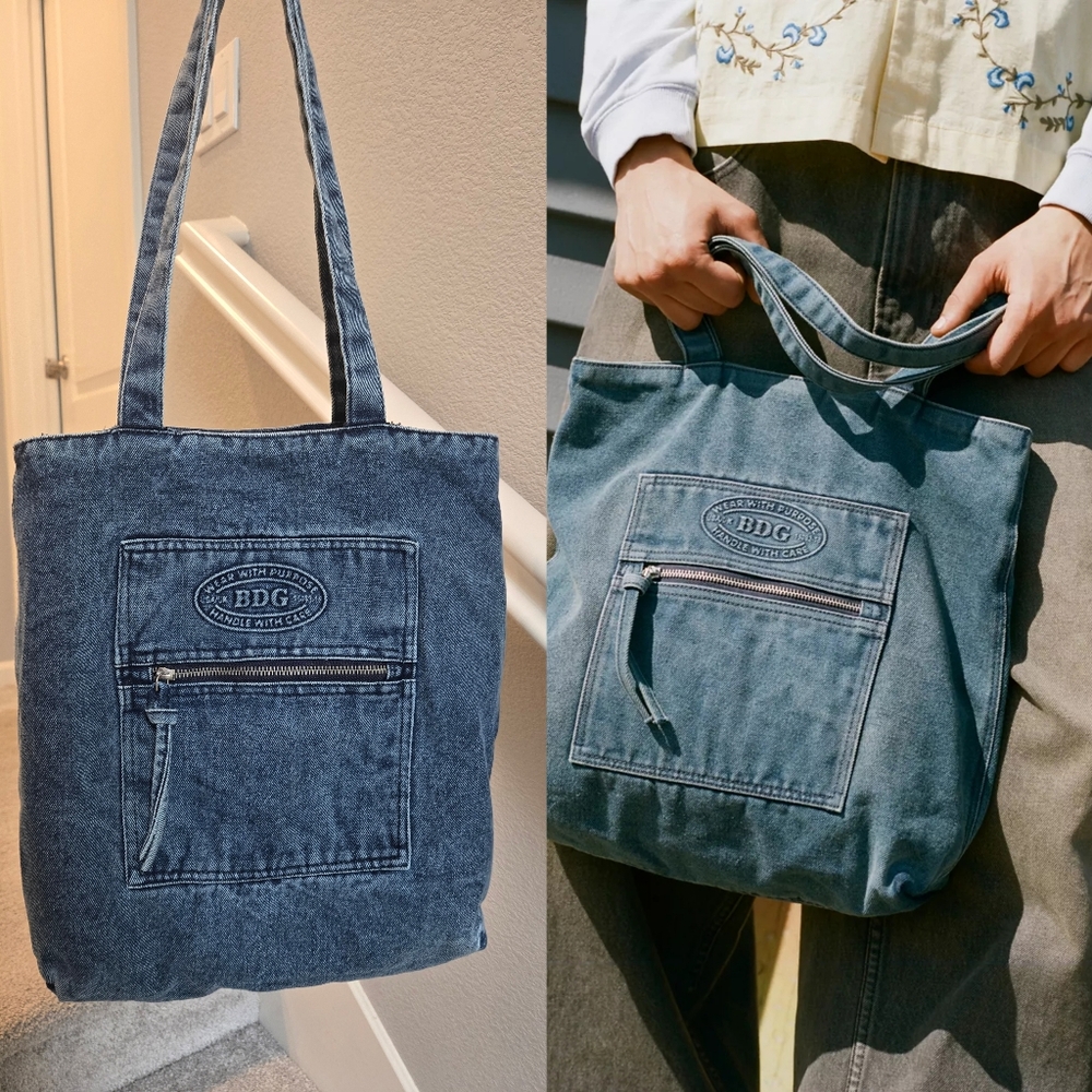 Urban Outfitters BDG Logo Washed Denim Tote Bag